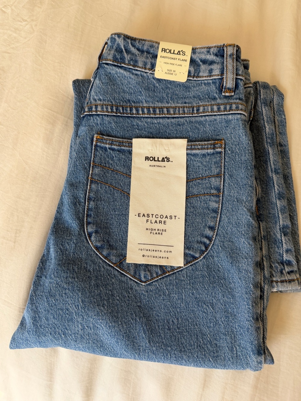 Rollas Eastcoast Flare High Rise Flare Ankle Jeans in ‘Lucy’ Blue US W30